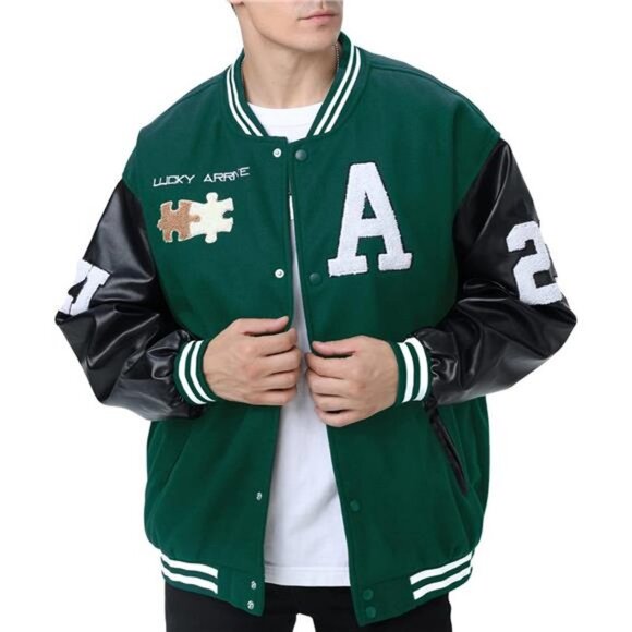 Mens Varsity College Jacket Baseball Bomber Jacket Vintage Sweatshirt  Coats NEW - Picture 4 of 7